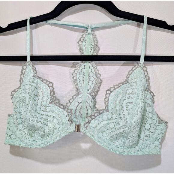Free People Intimately Lace Underwire Bra Mint Green 32C Front Clasp Racerback - Picture 1 of 7